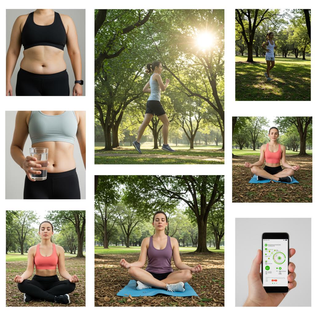 걷기 운동이 다양한 동작과 결합되어 체력과 유연성을 강화하는 전인적 관리의 흐름