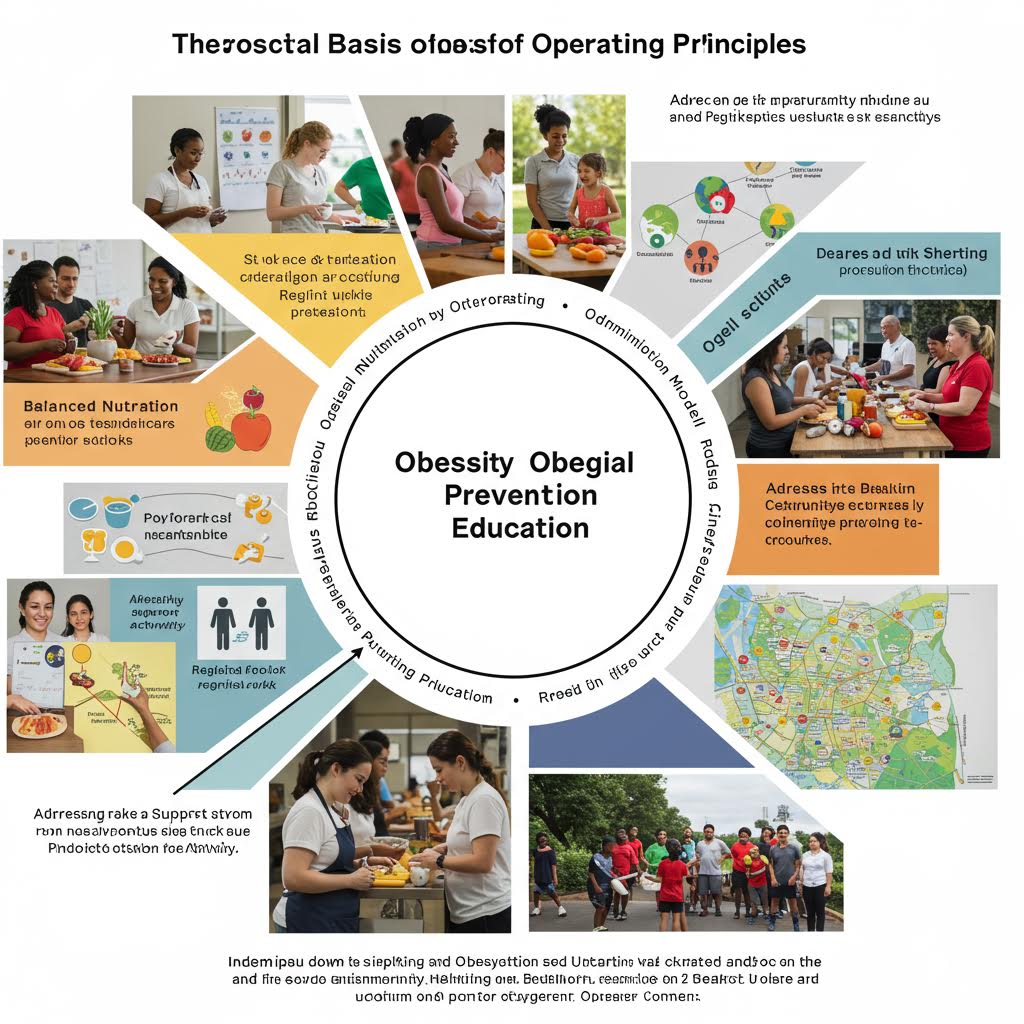 영양 균형과 생활 습관, 교육 활동이 원형 다이어그램으로 연결되어 예방 중심의 변화 과정을 보여주는 흐름