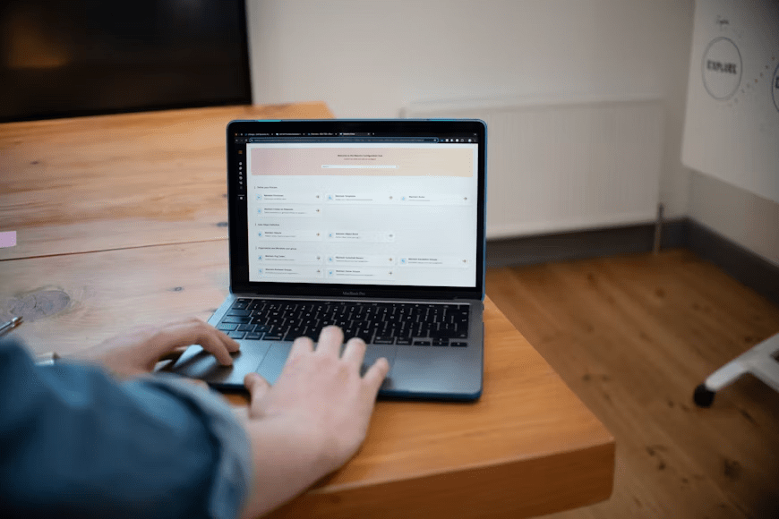 Accessing a full web service through a browser on a laptop.