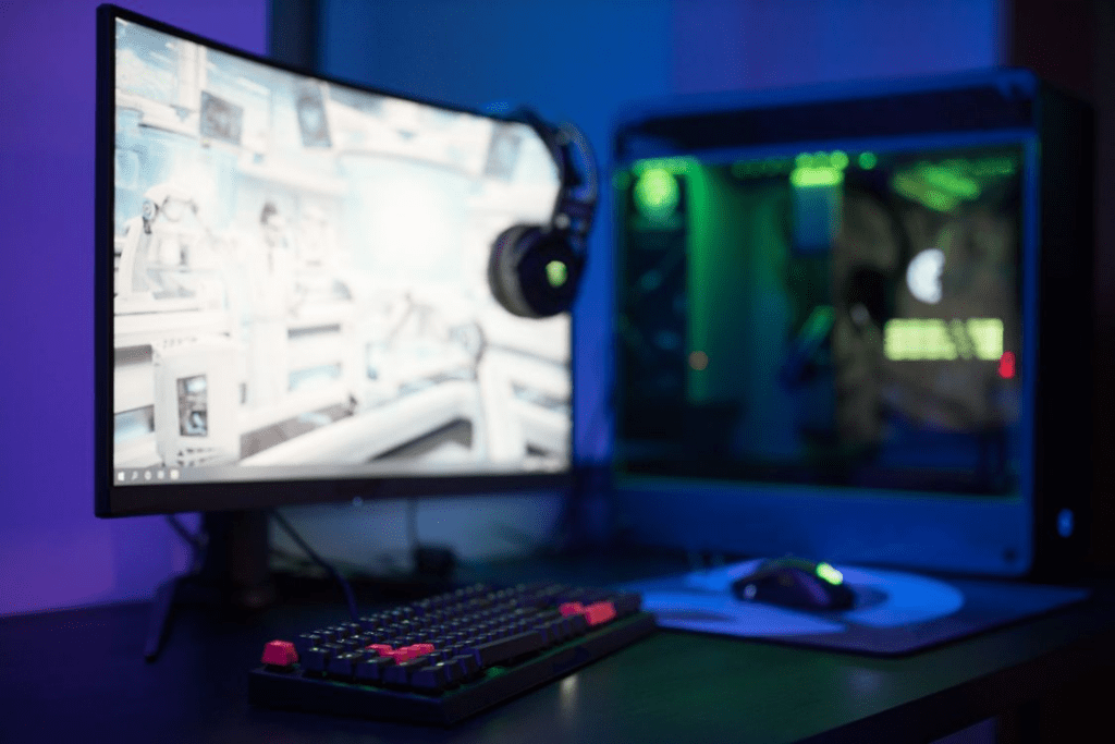 Multi-monitor streaming setup representing different creator perspectives in a collaboration.